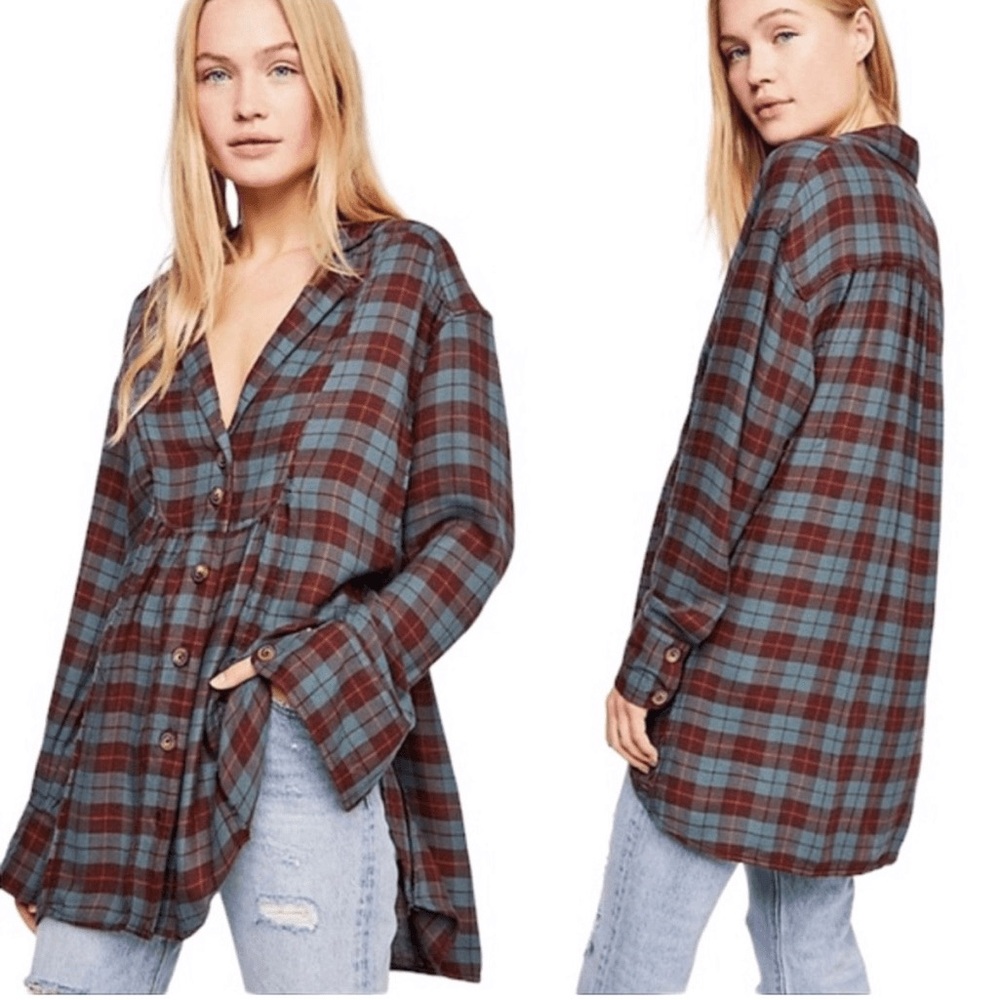 Free People All About the Feels plaid top
